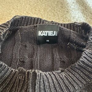 Katie J NYC Black Cable Knit Crewneck Sweater